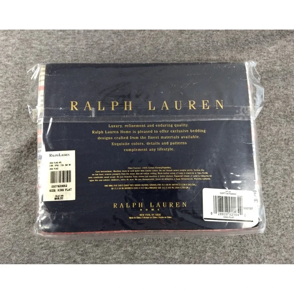 Ralph‎ Lauren Home King Flat Sheet 100% Cotton Jack Plaid Multicolor NIP NEW